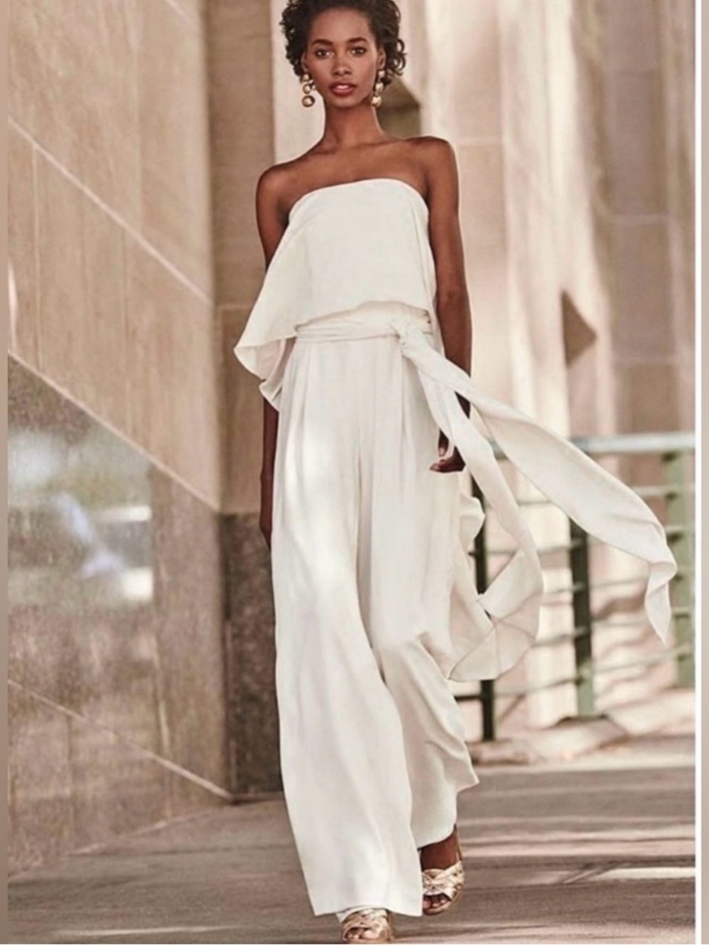 VICI Strapless Tie Waist Wide Leg Jumpsuit White M NWT